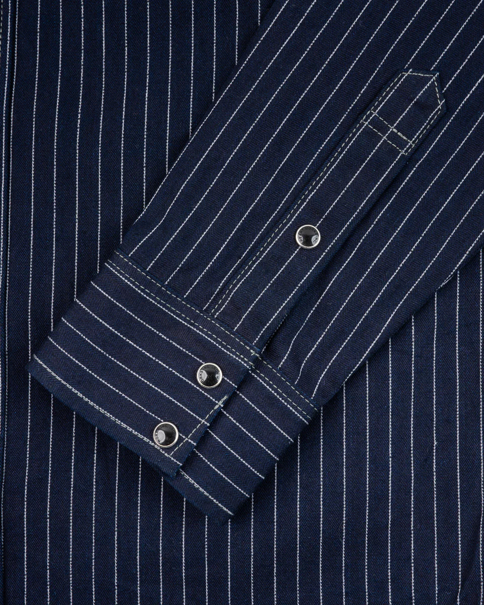 IHSH-424-IND 8.5oz Herringbone Stripe Western Shirt - Indigo
