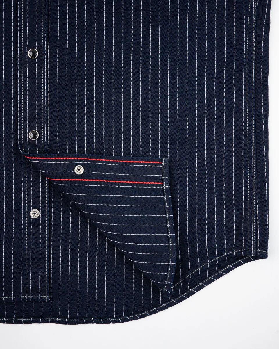 IHSH-424-IND 8.5oz Herringbone Stripe Western Shirt - Indigo