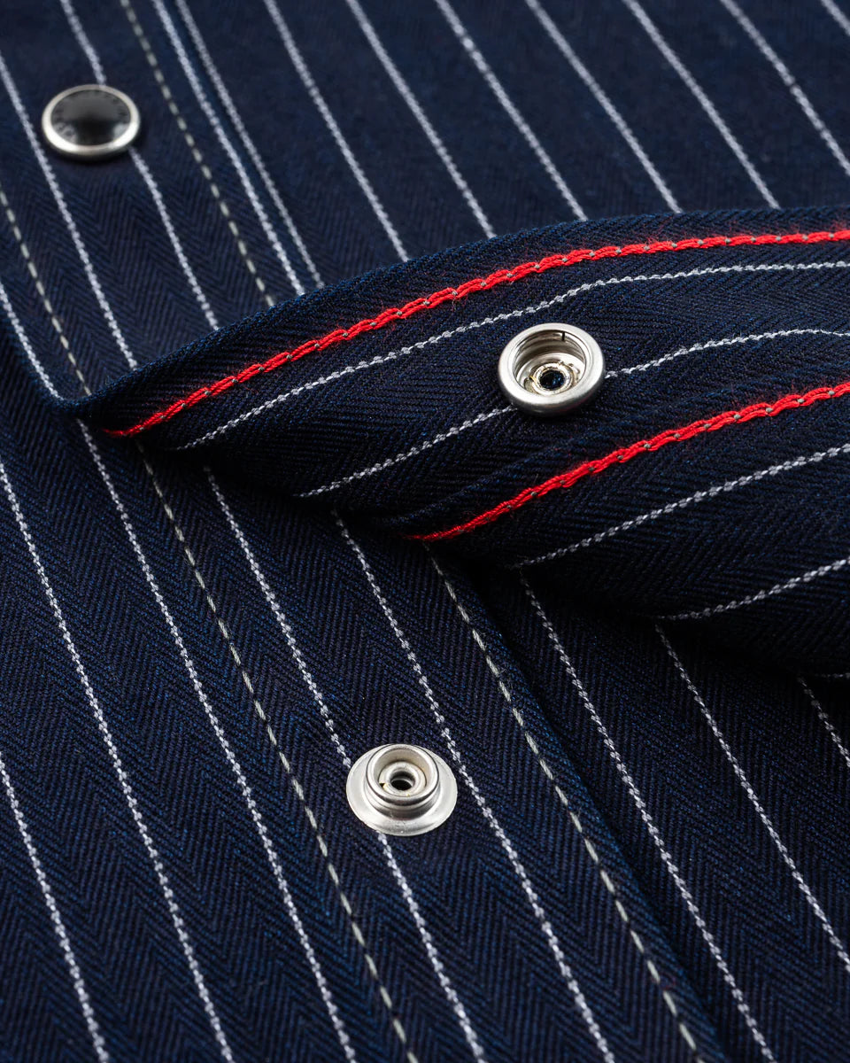 IHSH-424-IND 8.5oz Herringbone Stripe Western Shirt - Indigo