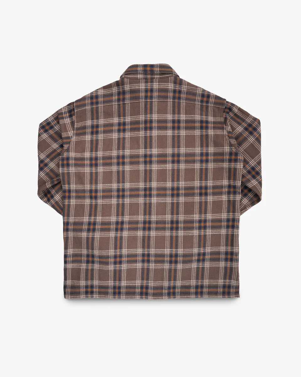 IHSH-430-BRN Slubby Heavy Flannel Check Work Overshirt Brown