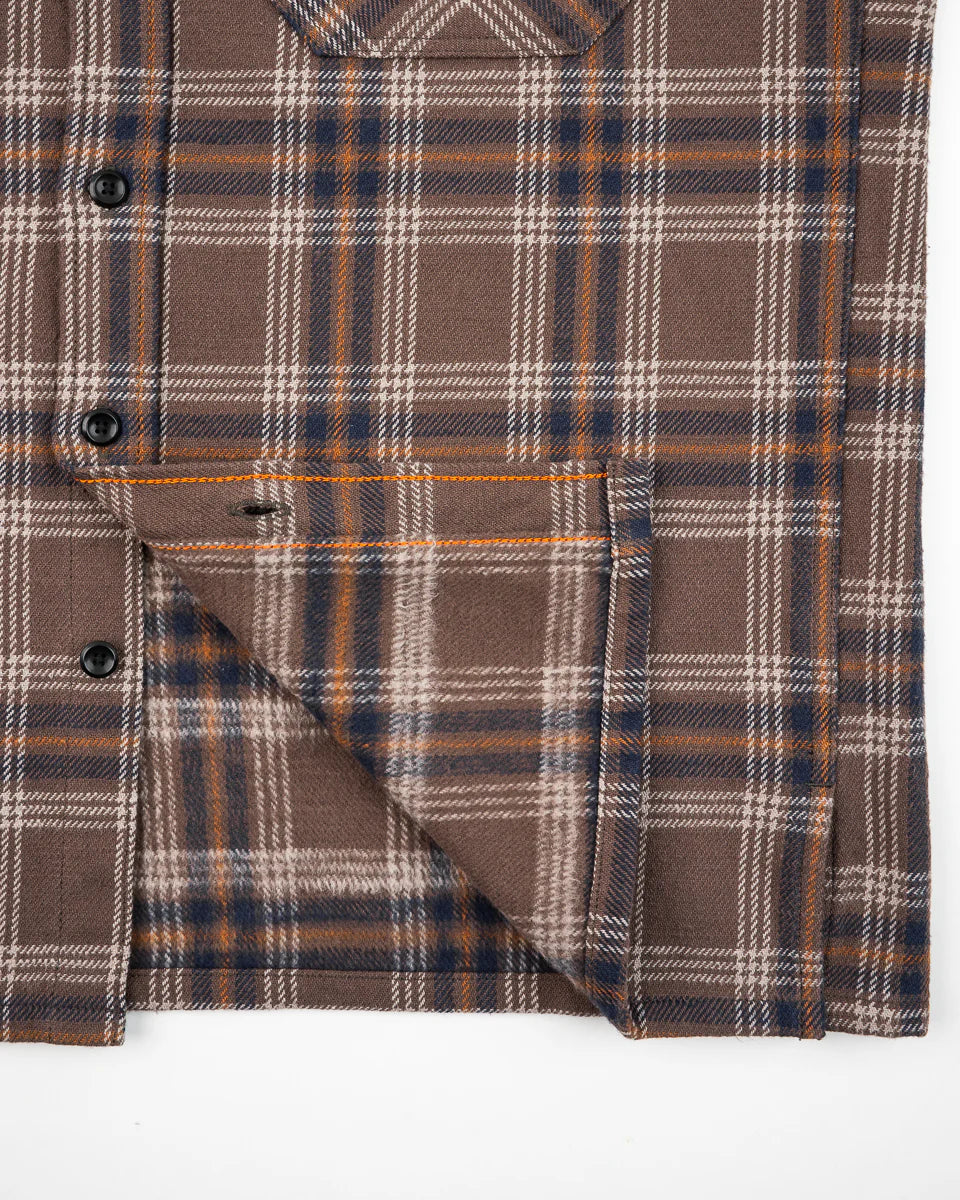 IHSH-430-BRN Slubby Heavy Flannel Check Work Overshirt Brown