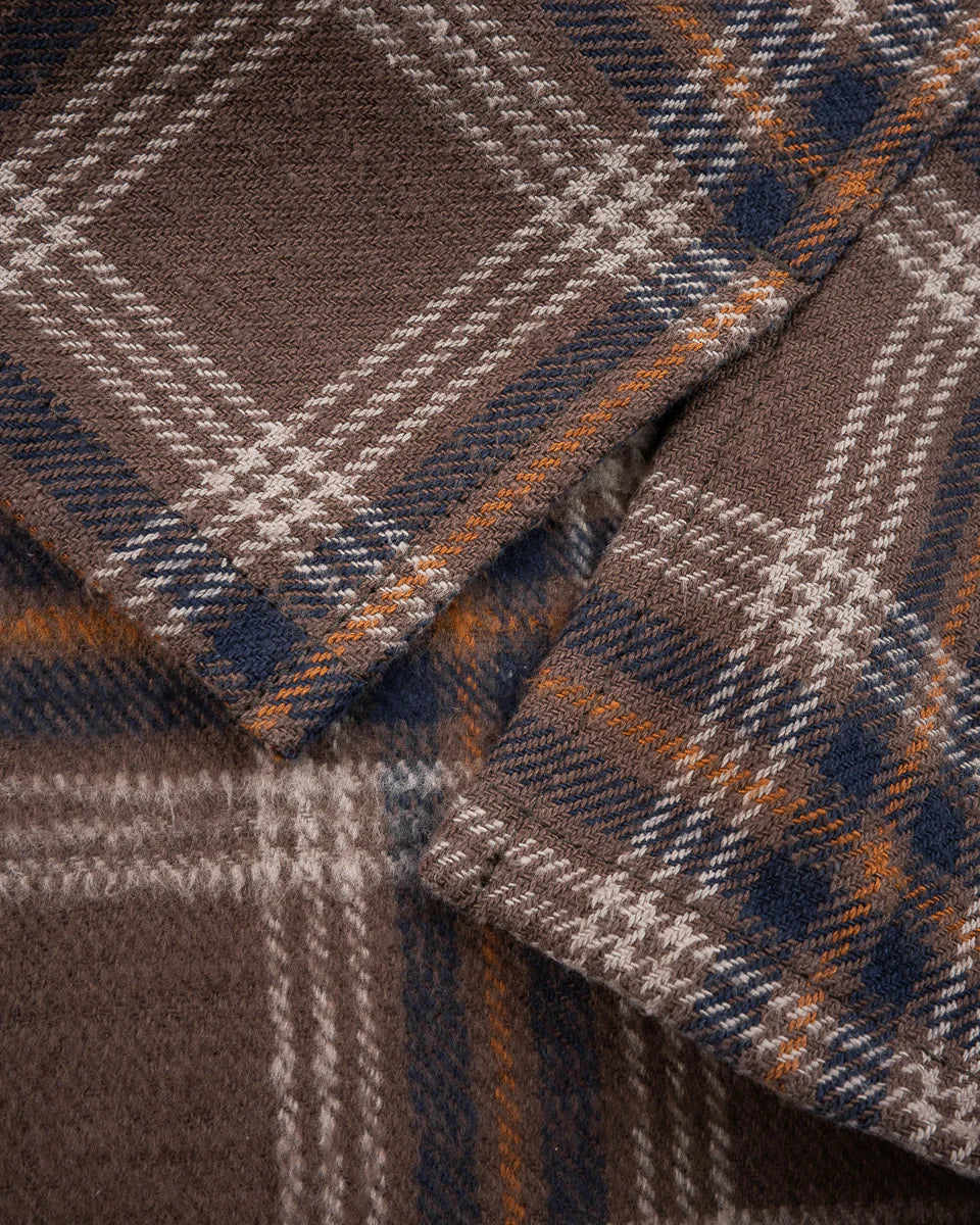 IHSH-430-BRN Slubby Heavy Flannel Check Work Overshirt Brown