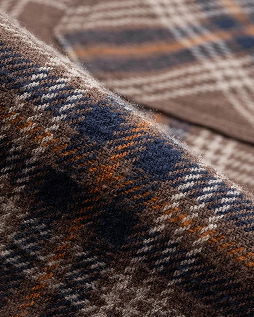 IHSH-430-BRN Slubby Heavy Flannel Check Work Overshirt Brown