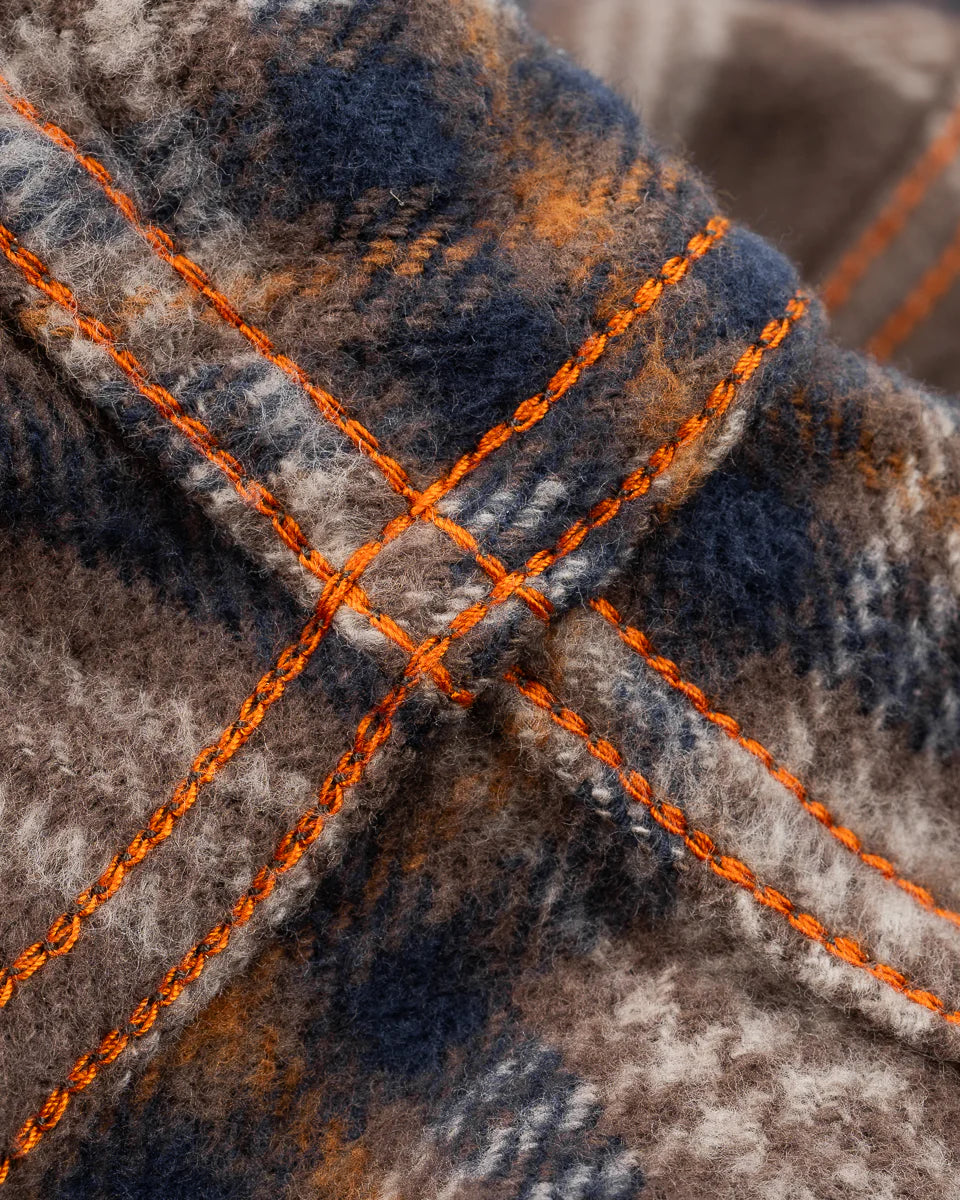 IHSH-430-BRN Slubby Heavy Flannel Check Work Overshirt Brown