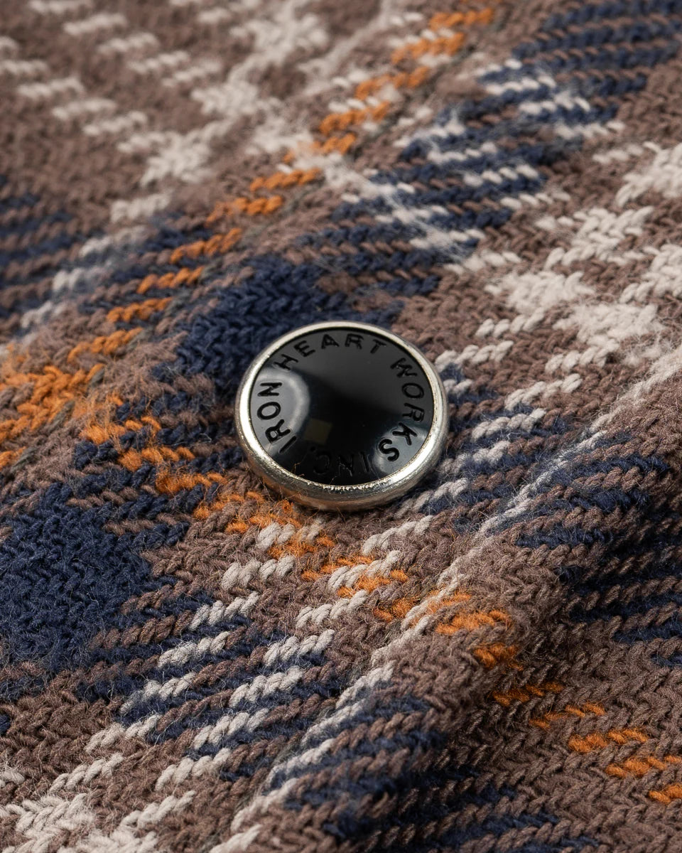 IHSH-431-BRN Slubby Heavy Flannel Check Western Shirt Brown