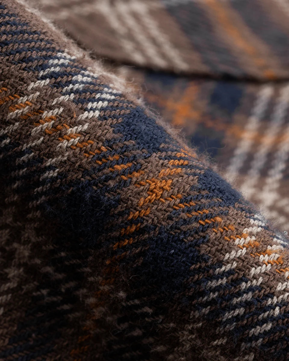 IHSH-431-BRN Slubby Heavy Flannel Check Western Shirt Brown