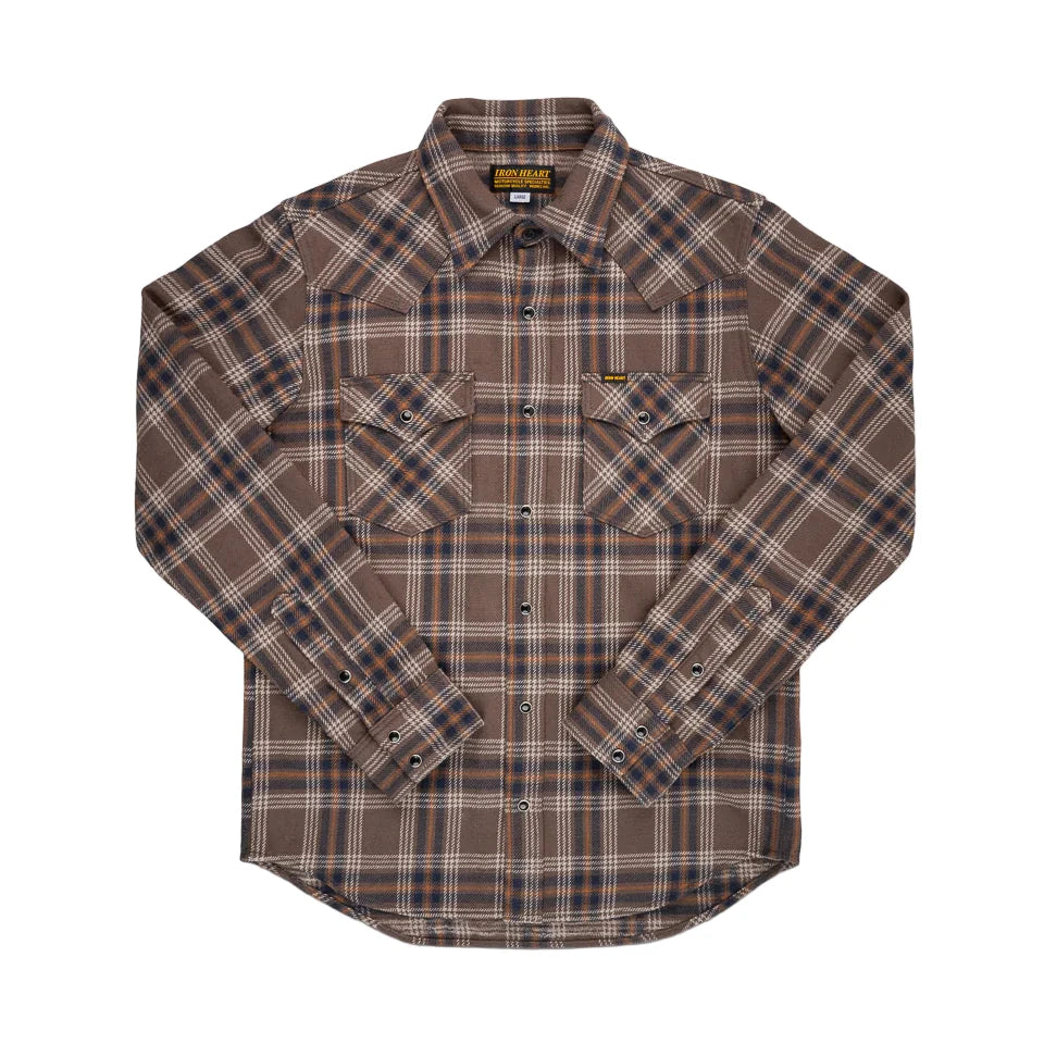 Plaid shirt with a brand logo on a white background