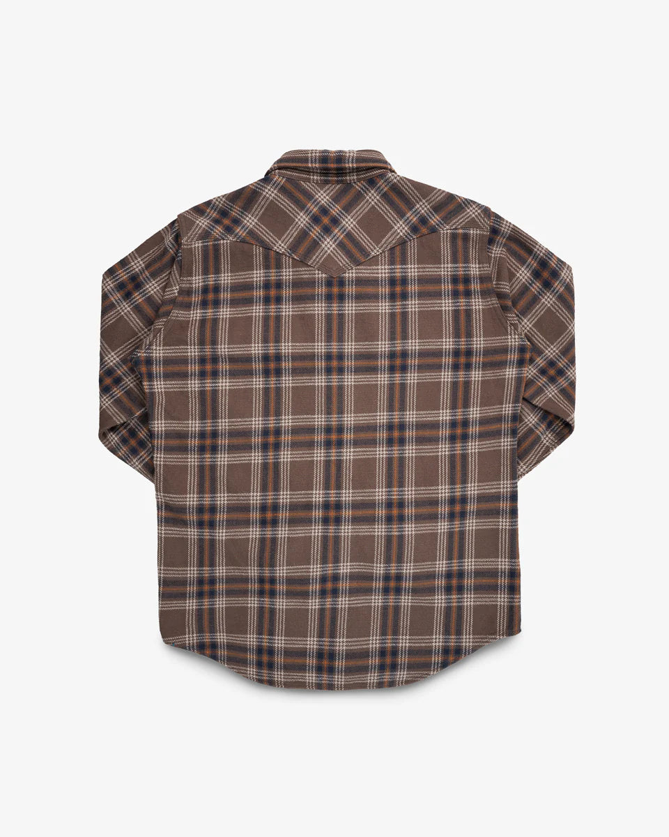 IHSH-431-BRN Slubby Heavy Flannel Check Western Shirt Brown
