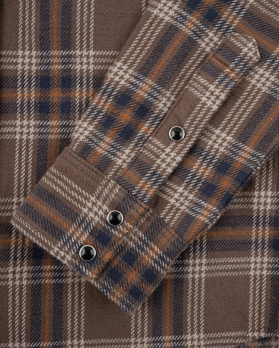 IHSH-431-BRN Slubby Heavy Flannel Check Western Shirt Brown