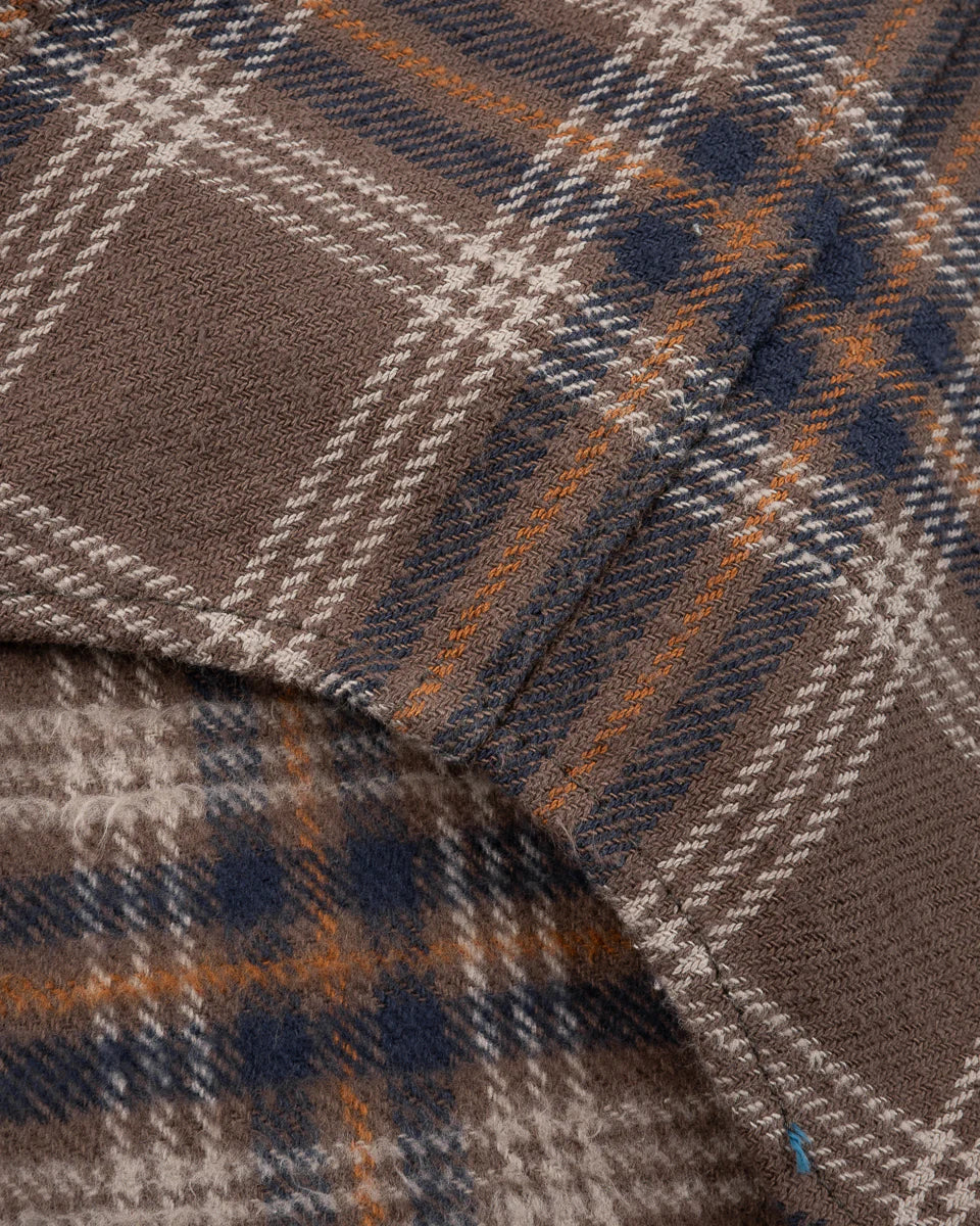 IHSH-431-BRN Slubby Heavy Flannel Check Western Shirt Brown