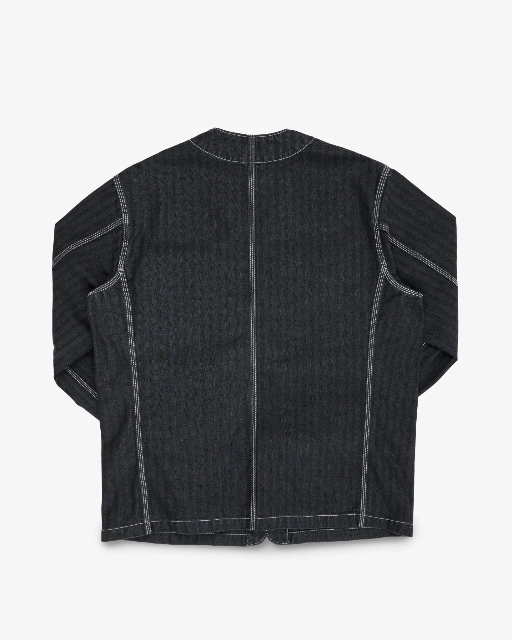 IHJ-158-BLK 10.5oz Herringbone Collarless Chore Jacket Black Overdyed Black