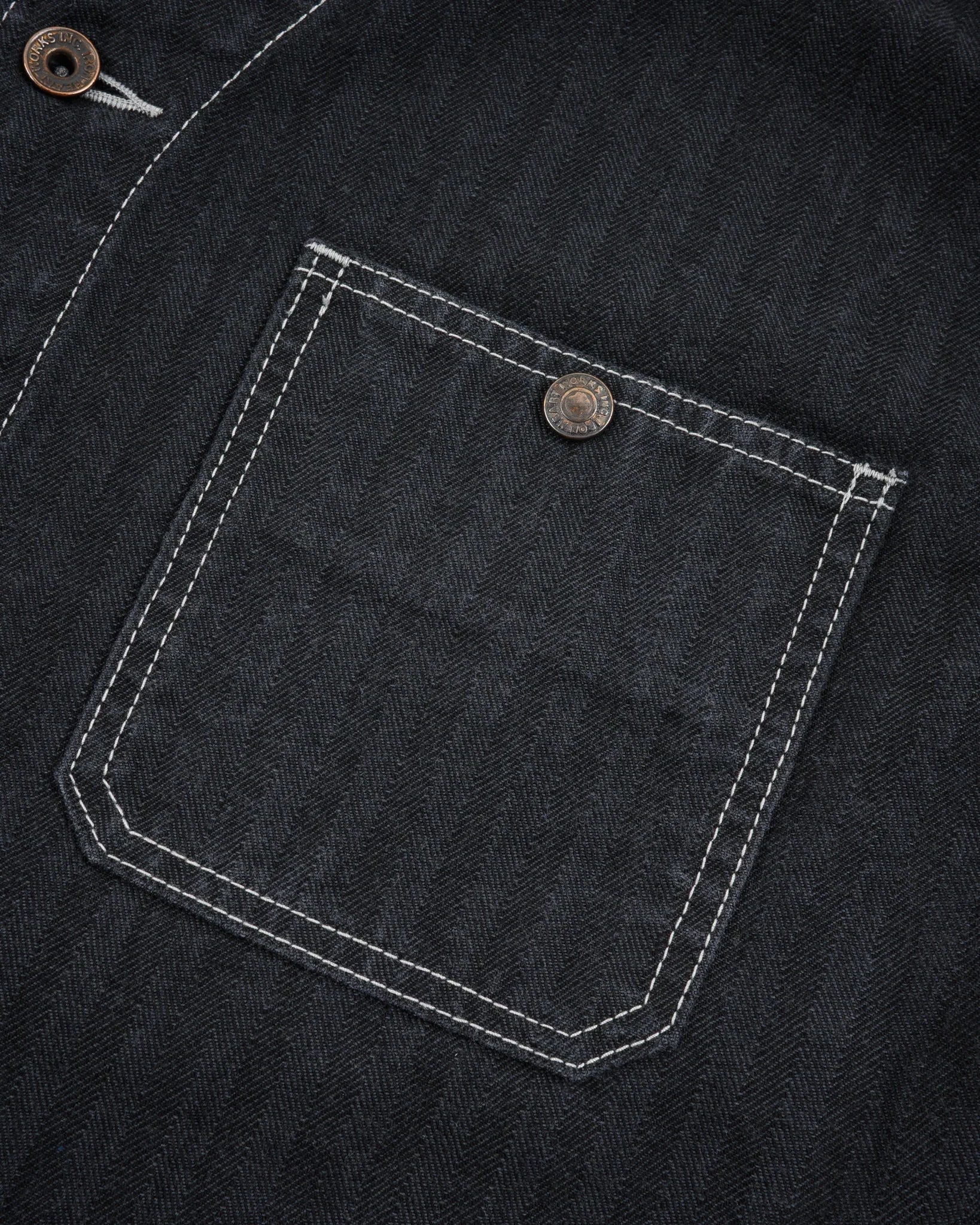 IHJ-158-BLK 10.5oz Herringbone Collarless Chore Jacket Black Overdyed Black
