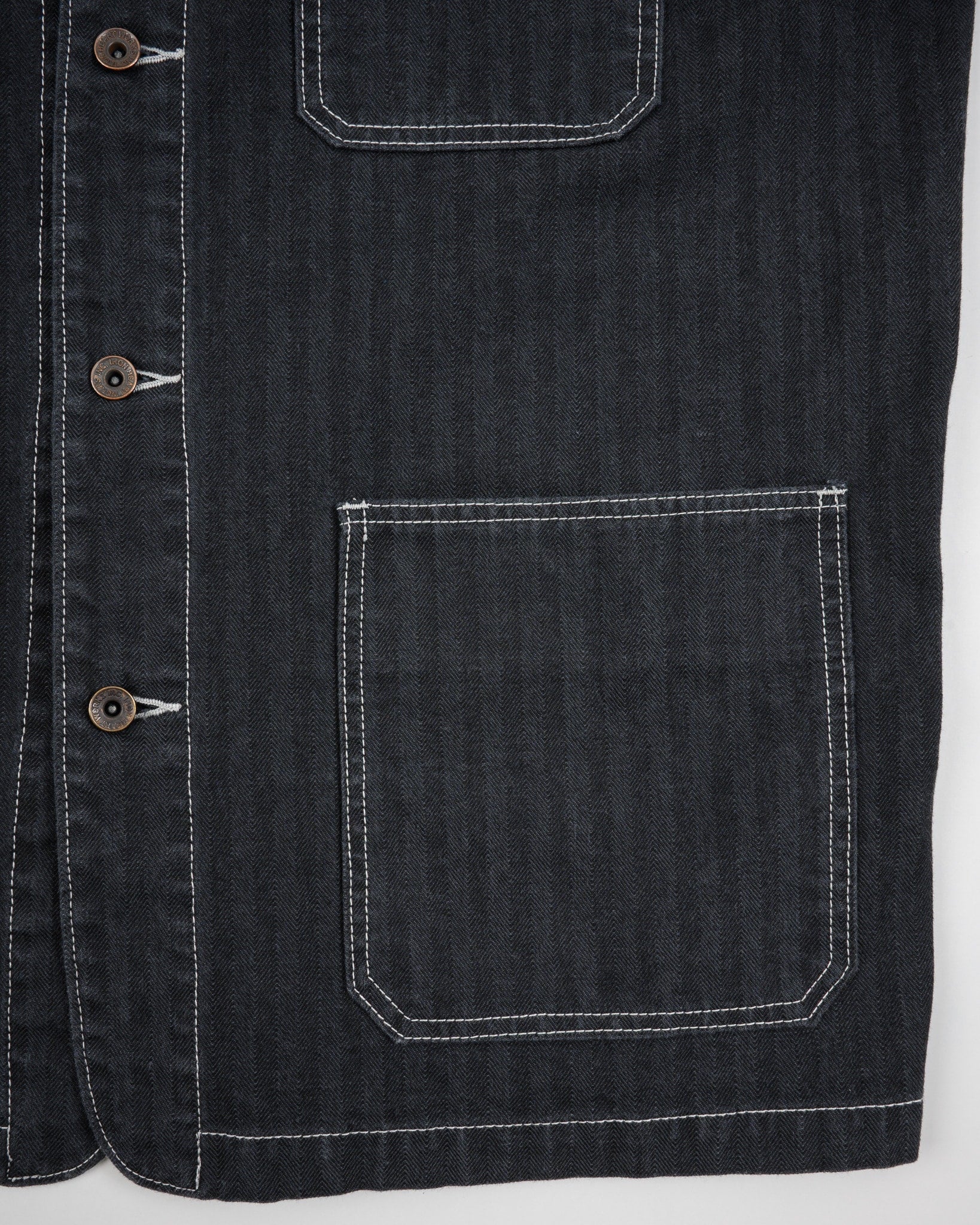 IHJ-158-BLK 10.5oz Herringbone Collarless Chore Jacket Black Overdyed Black