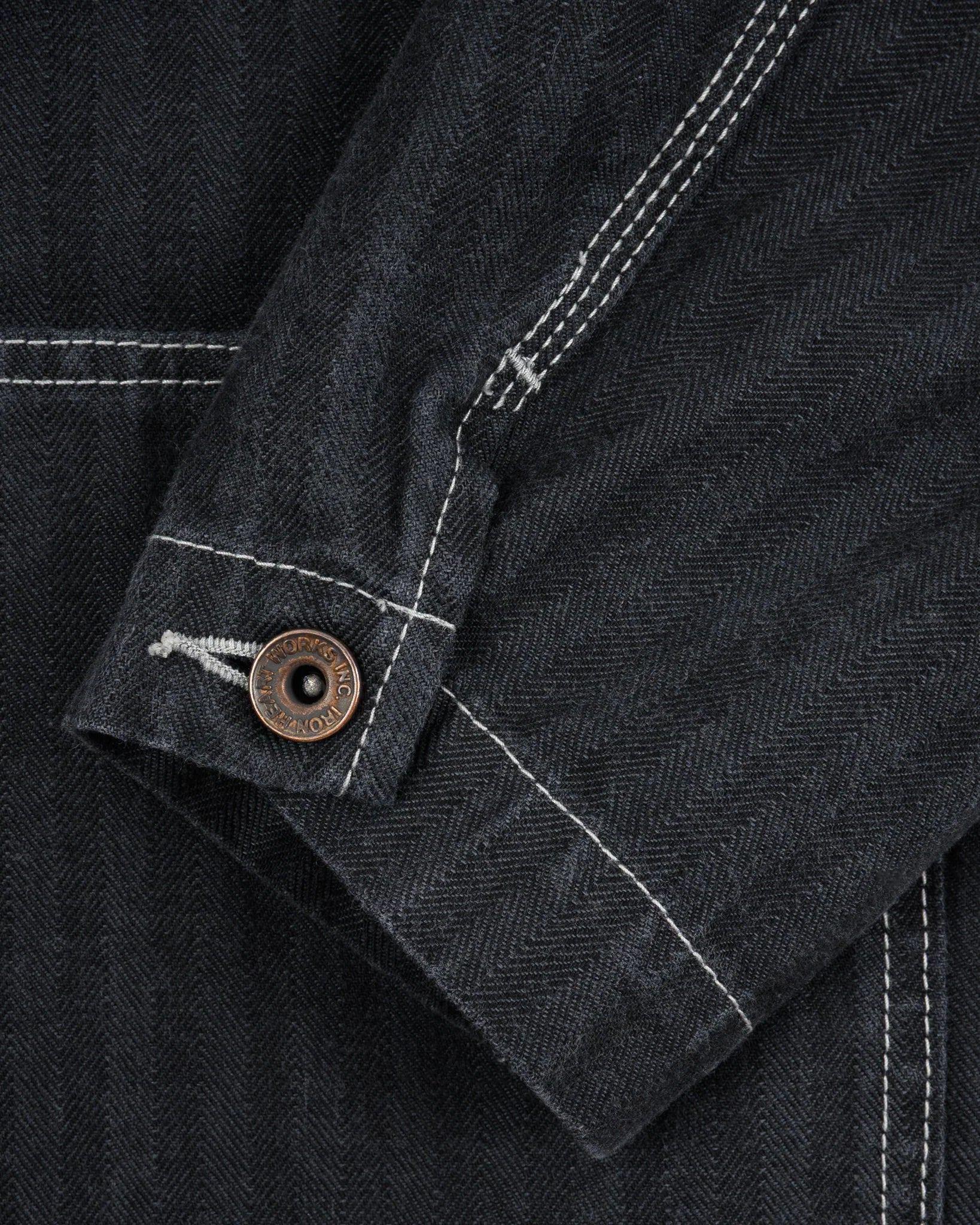 IHJ-158-BLK 10.5oz Herringbone Collarless Chore Jacket Black Overdyed Black