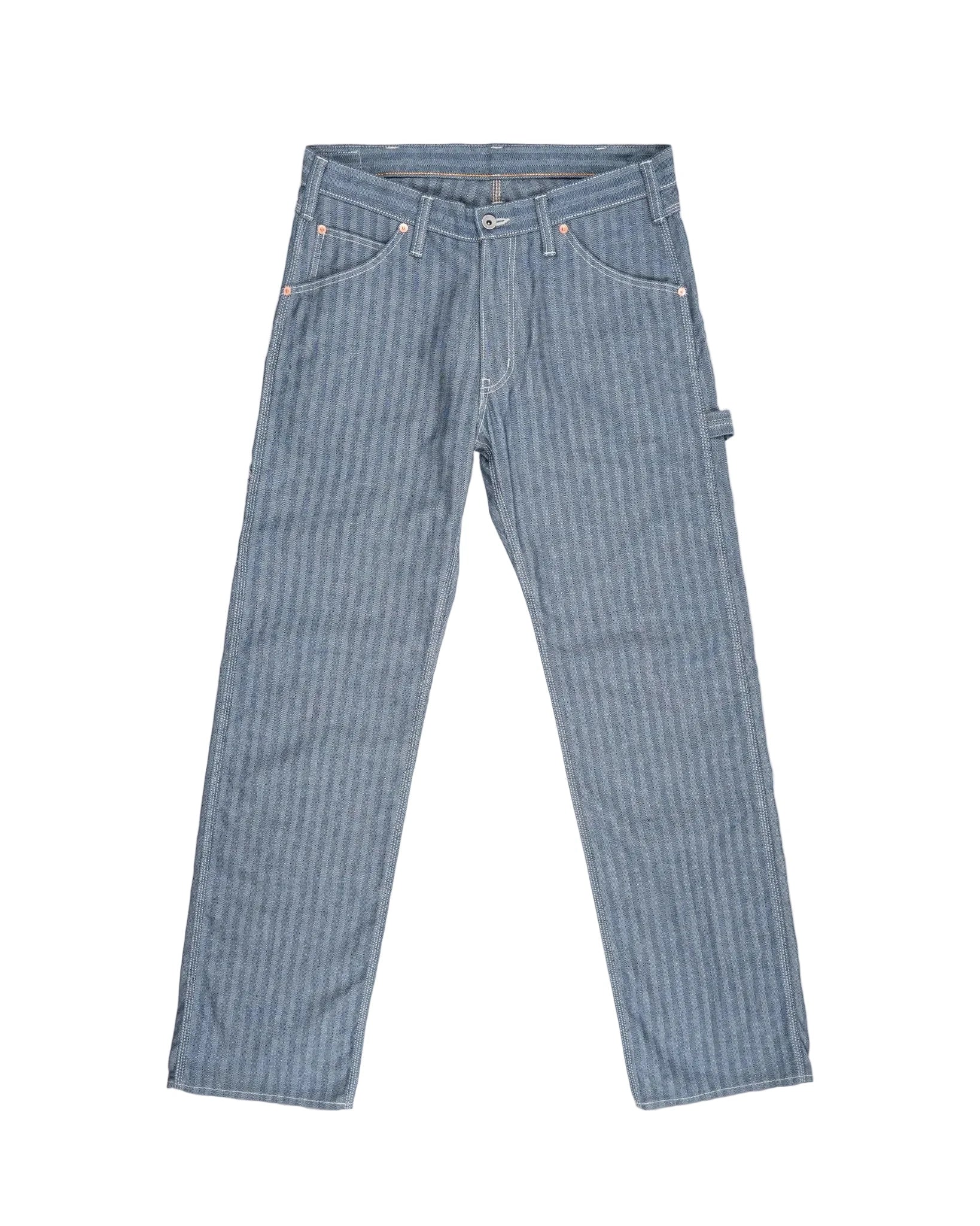 Blue striped jeans on a white background