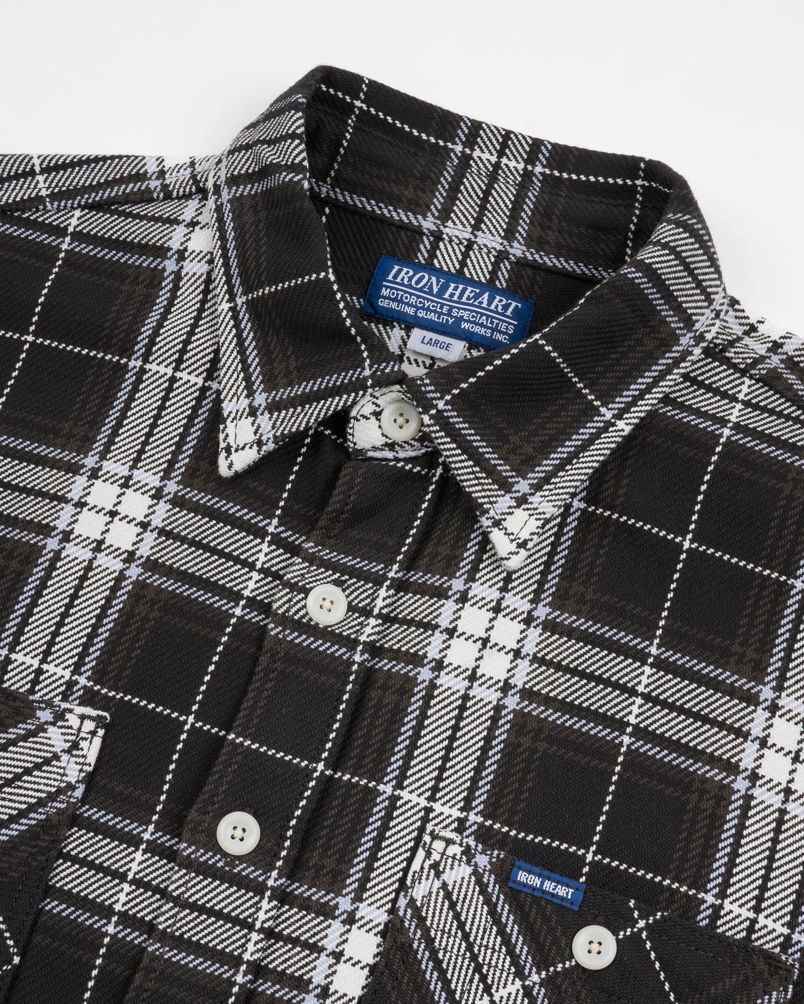 IHSH-441-BLK 9oz Selvedge Flannel Check Work Shirt - Black