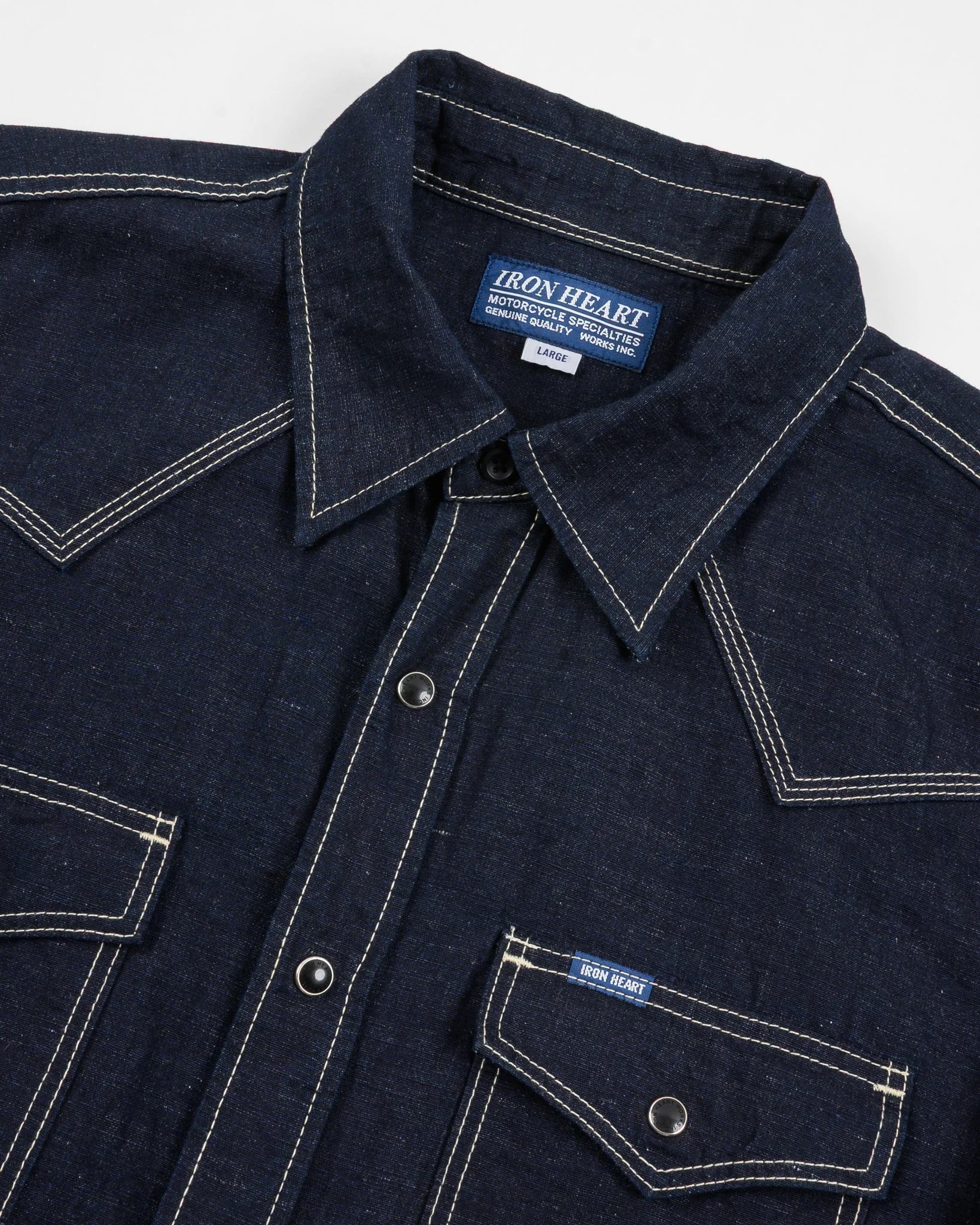 IHSH-444-IND 7oz Cotton Linen Chambray Western Shirt - Indigo