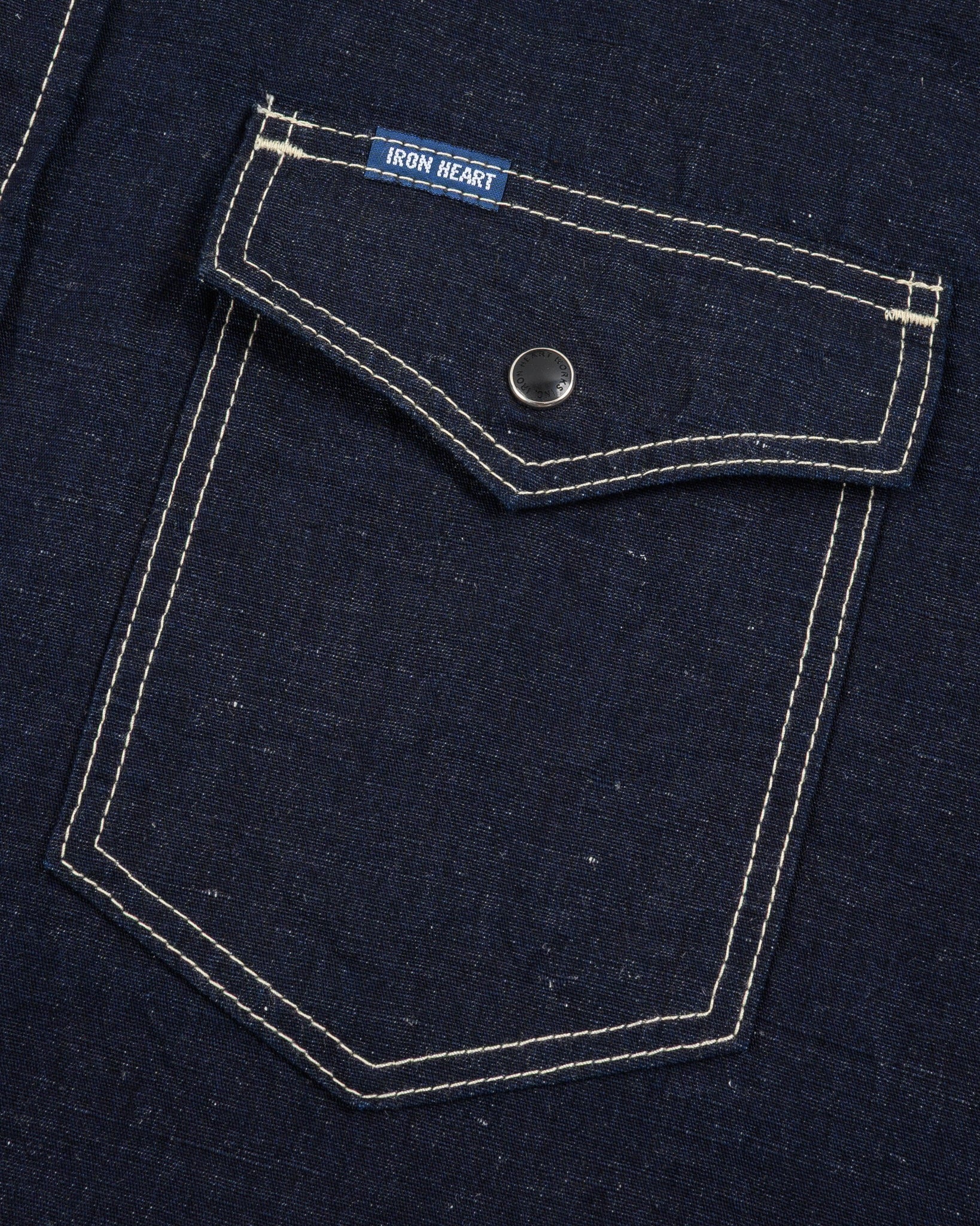 IHSH-444-IND 7oz Cotton Linen Chambray Western Shirt - Indigo