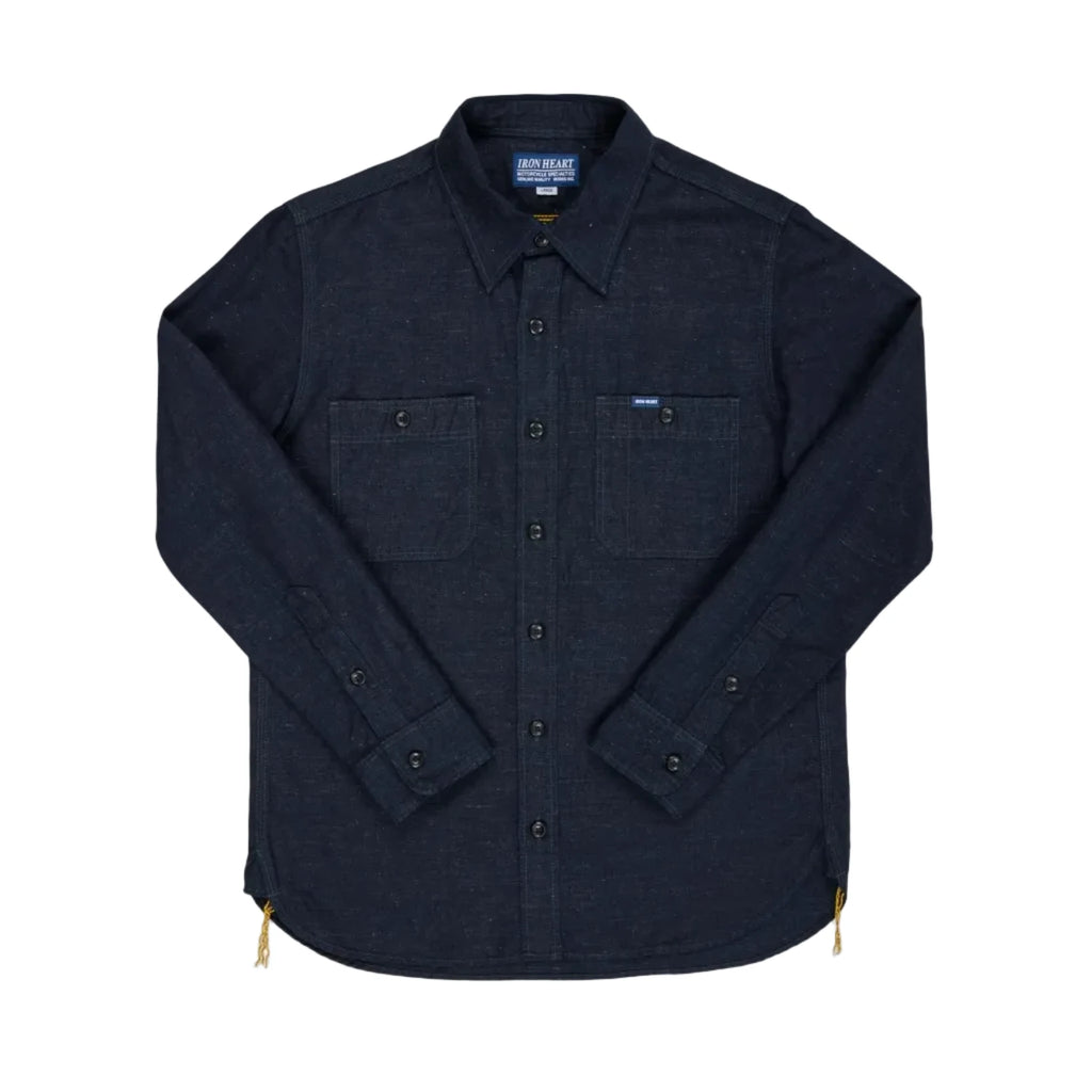 IHSH-443-IND 7oz Cotton Linen Chambray Work Shirt Indigo