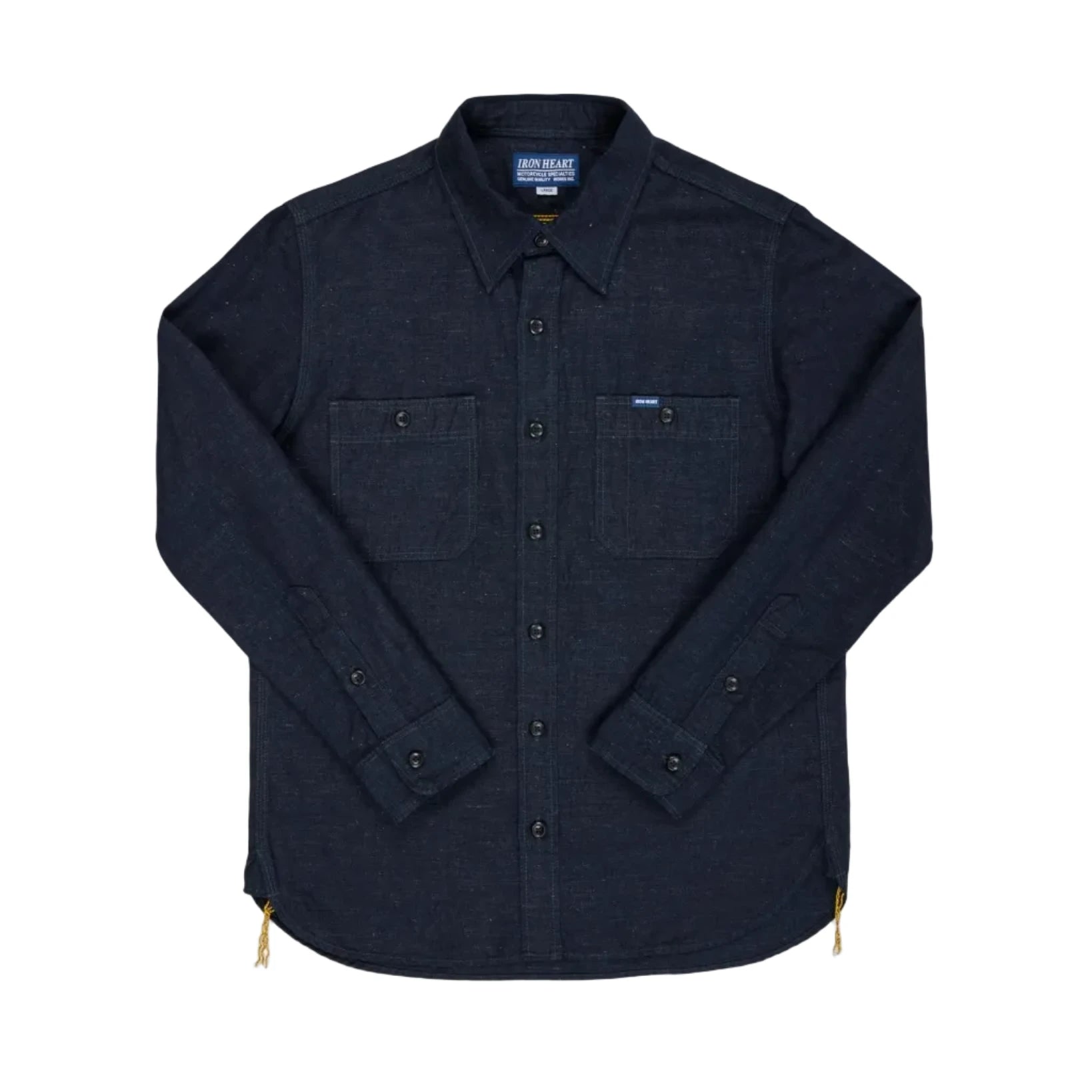 IHSH-443-IND 7oz Cotton Linen Chambray Work Shirt Indigo