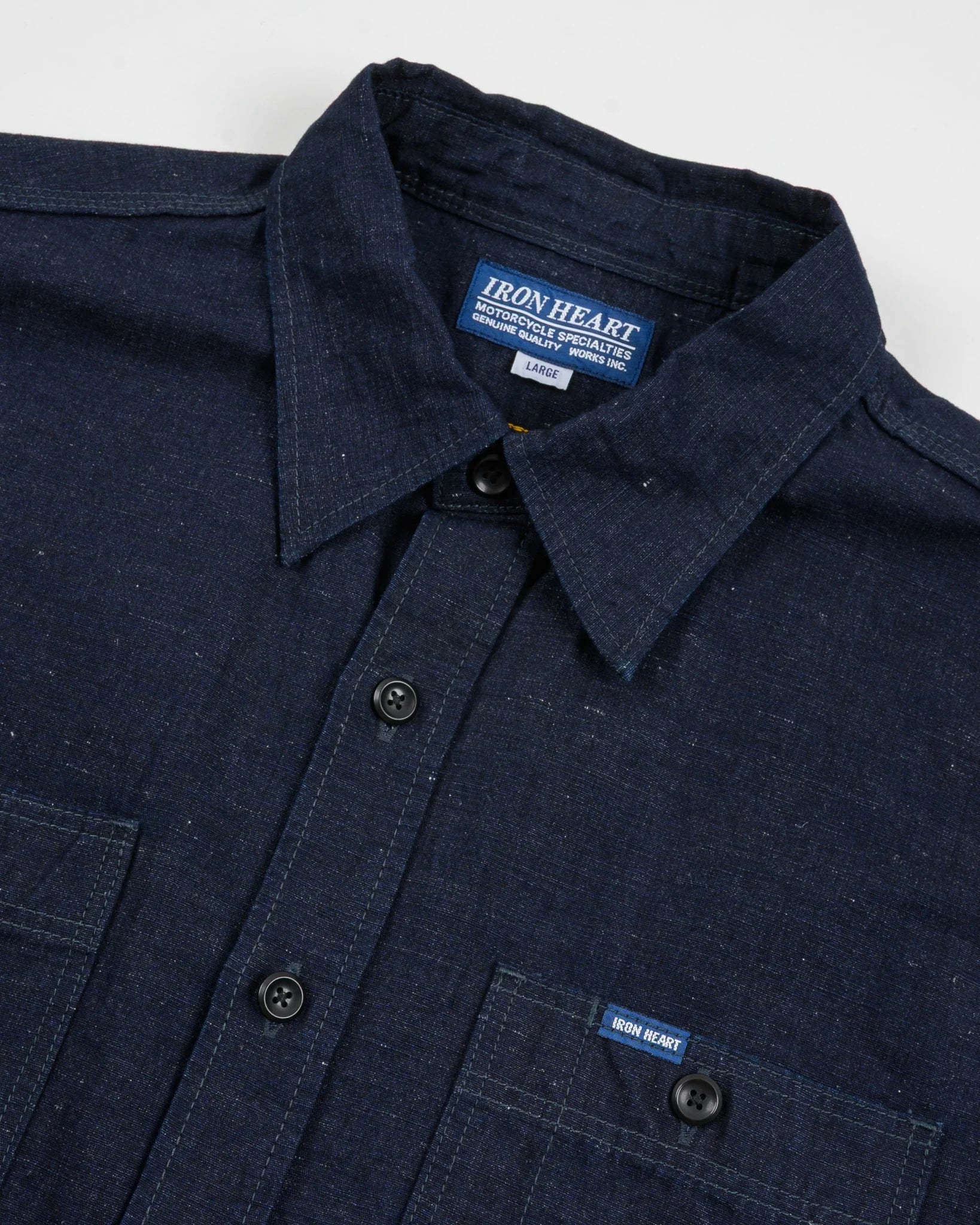 IHSH-443-IND 7oz Cotton Linen Chambray Work Shirt Indigo