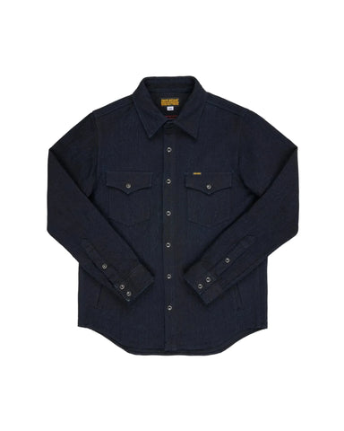 Navy blue shirt with brand logo on a light gray background