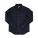 Navy blue shirt with brand logo on a light gray background