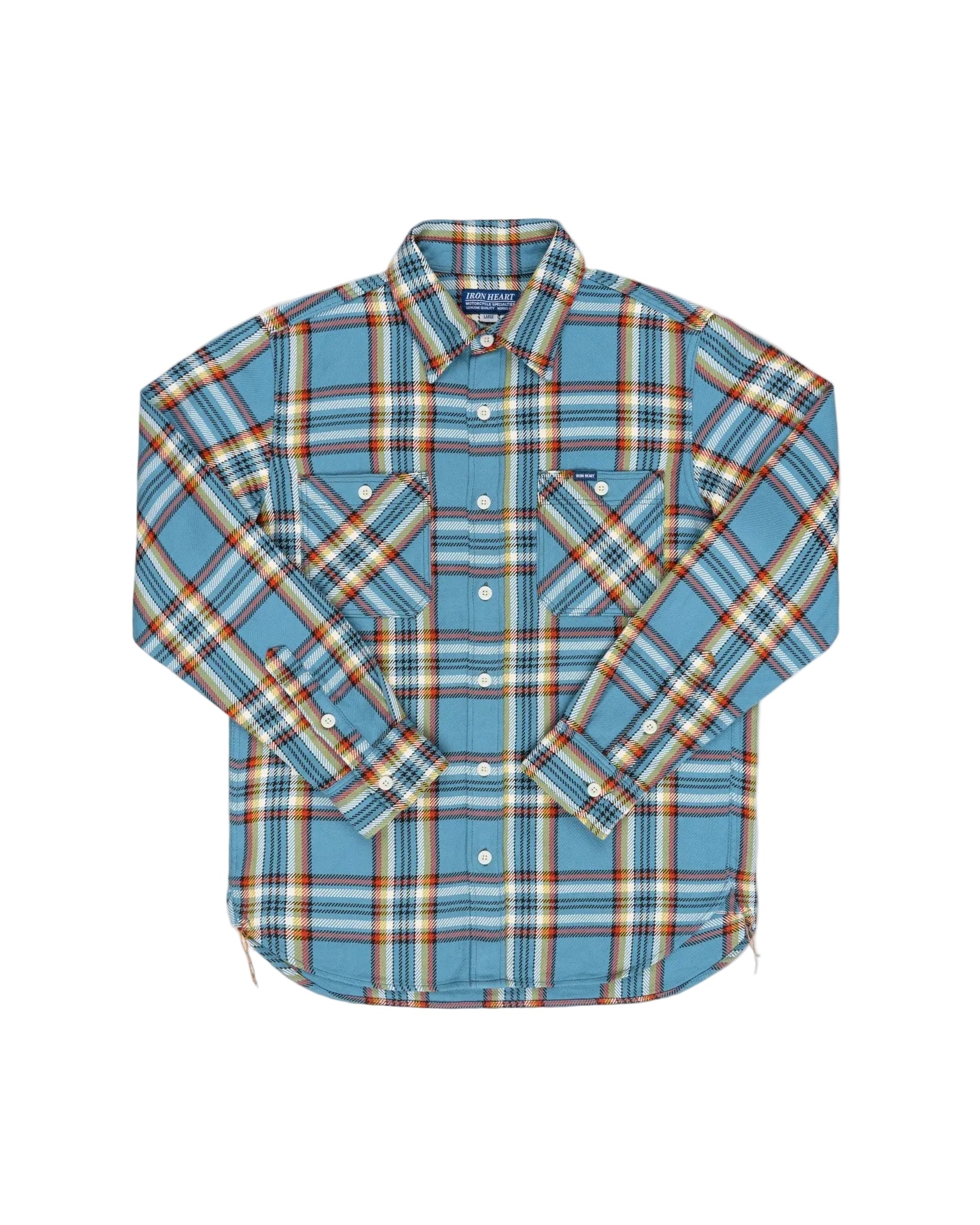 IHSH-442-SAX 9oz Selvedge Flannel Check Work Shirt Sax Blue