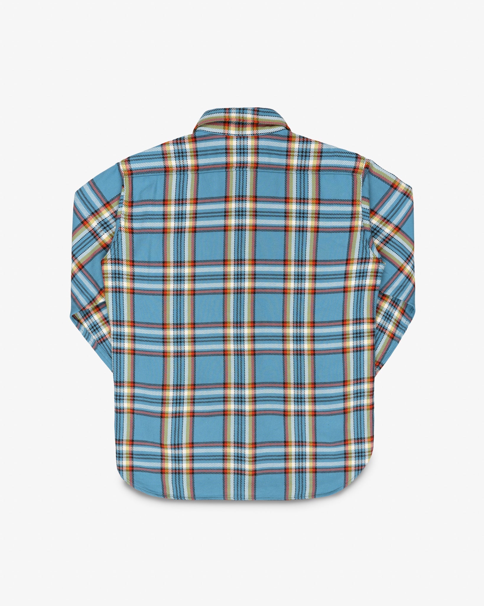 IHSH-442-SAX 9oz Selvedge Flannel Check Work Shirt Sax Blue