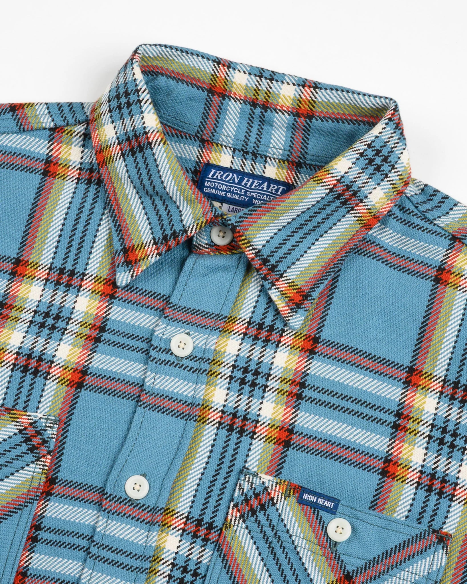 IHSH-442-SAX 9oz Selvedge Flannel Check Work Shirt Sax Blue