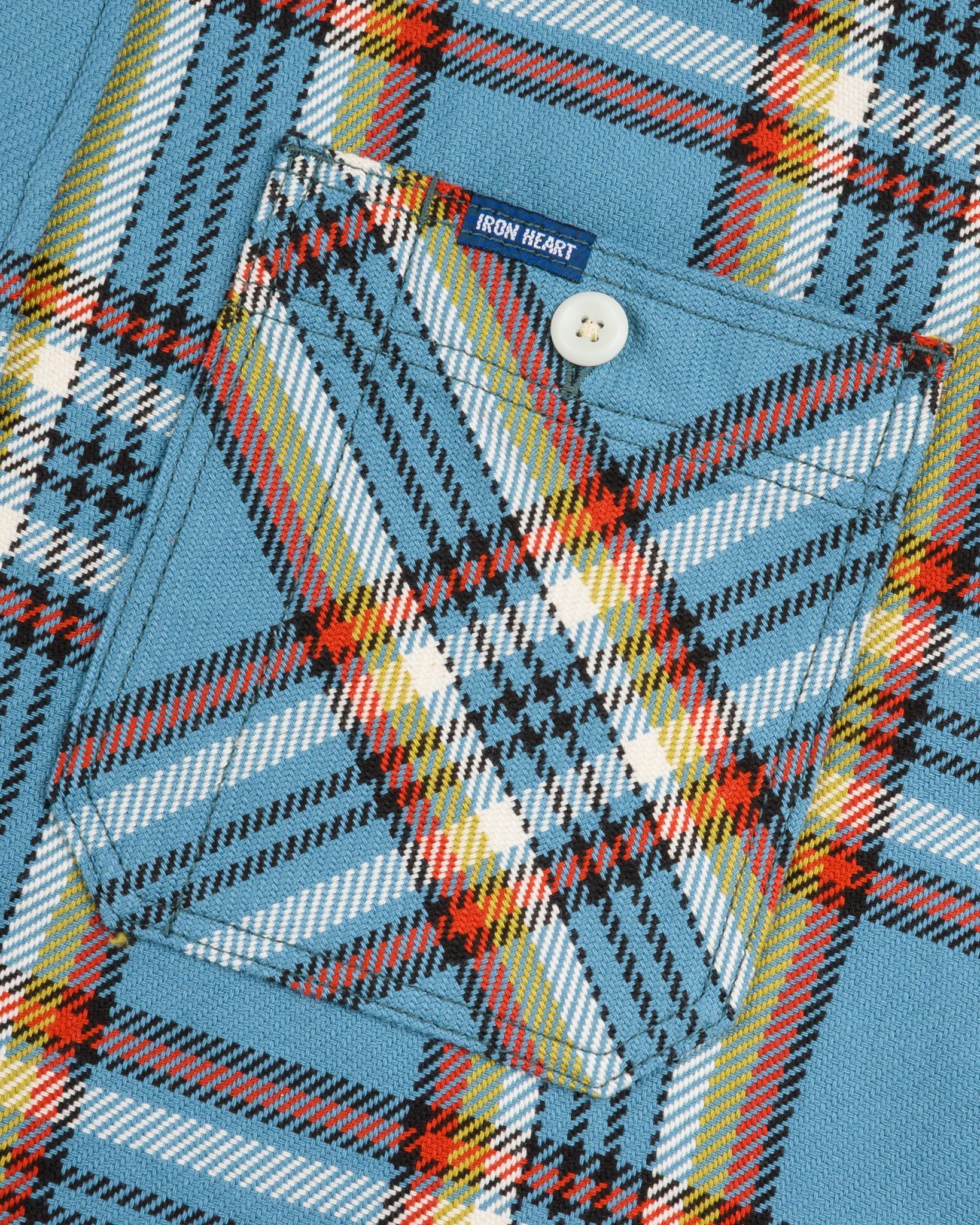 IHSH-442-SAX 9oz Selvedge Flannel Check Work Shirt Sax Blue