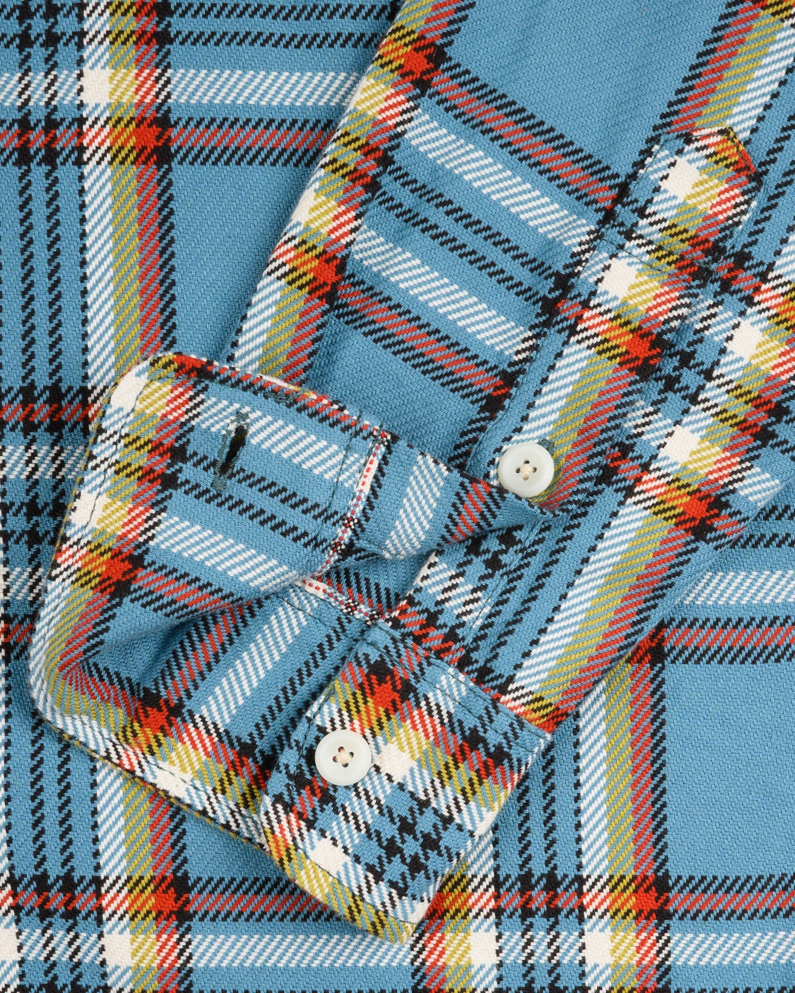 IHSH-442-SAX 9oz Selvedge Flannel Check Work Shirt Sax Blue