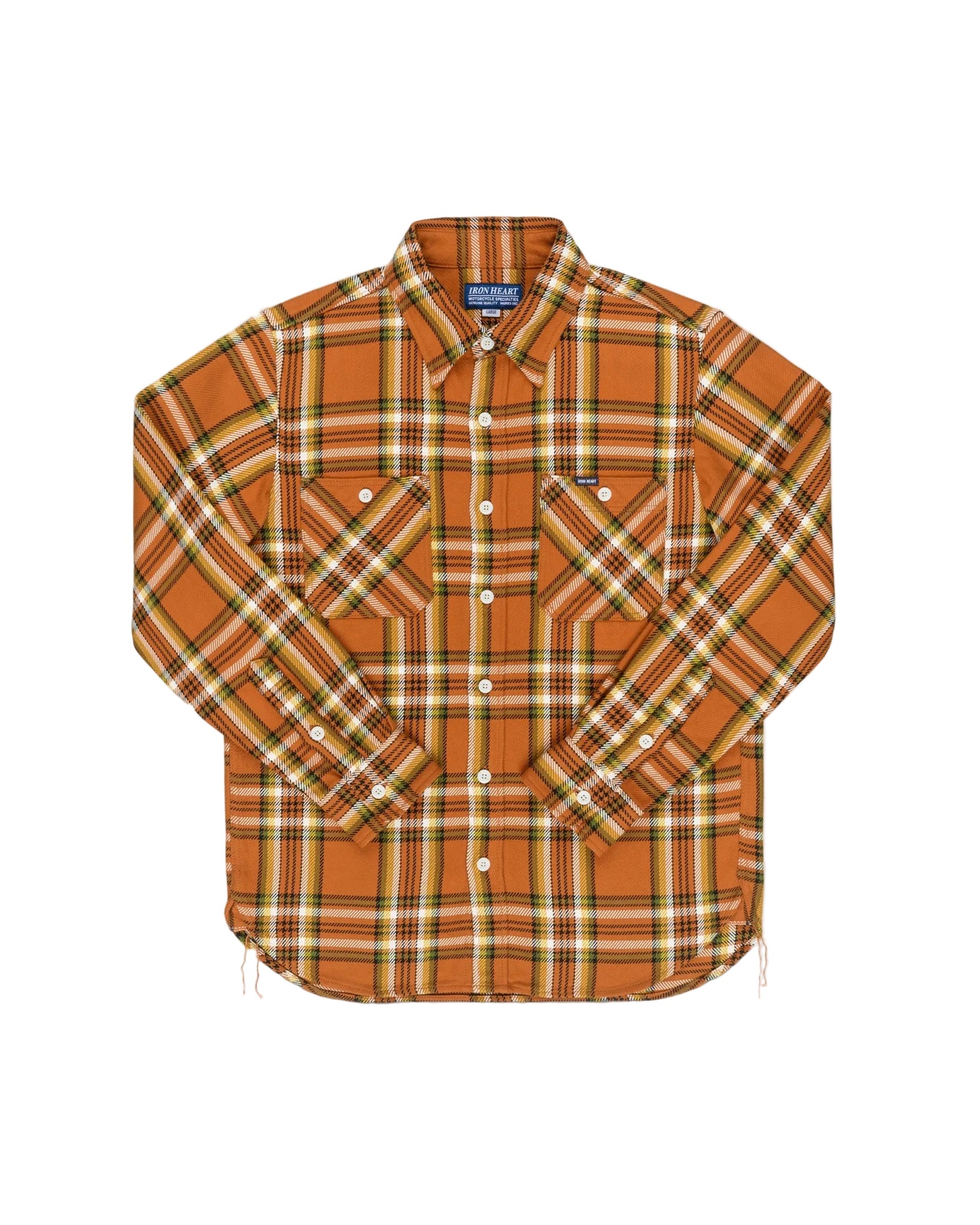 IHSH-442-ORA 9oz Selvedge Flannel Check Work Shirt Orange