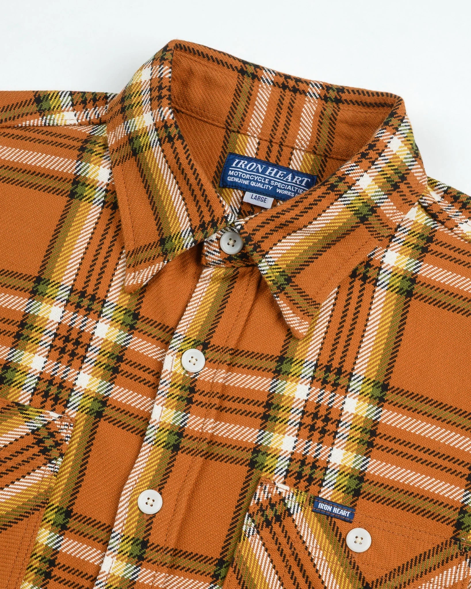 IHSH-442-ORA 9oz Selvedge Flannel Check Work Shirt Orange