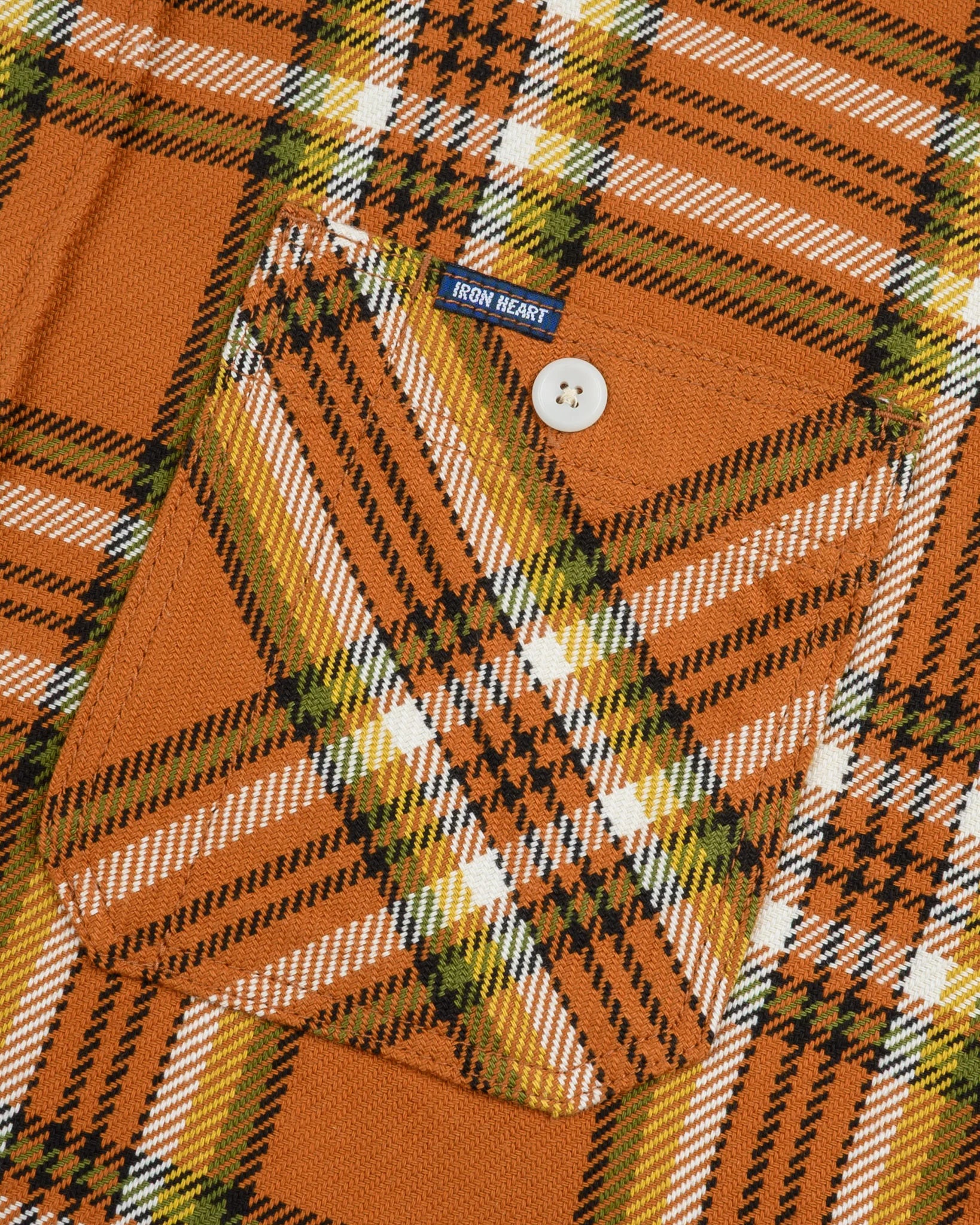 IHSH-442-ORA 9oz Selvedge Flannel Check Work Shirt Orange