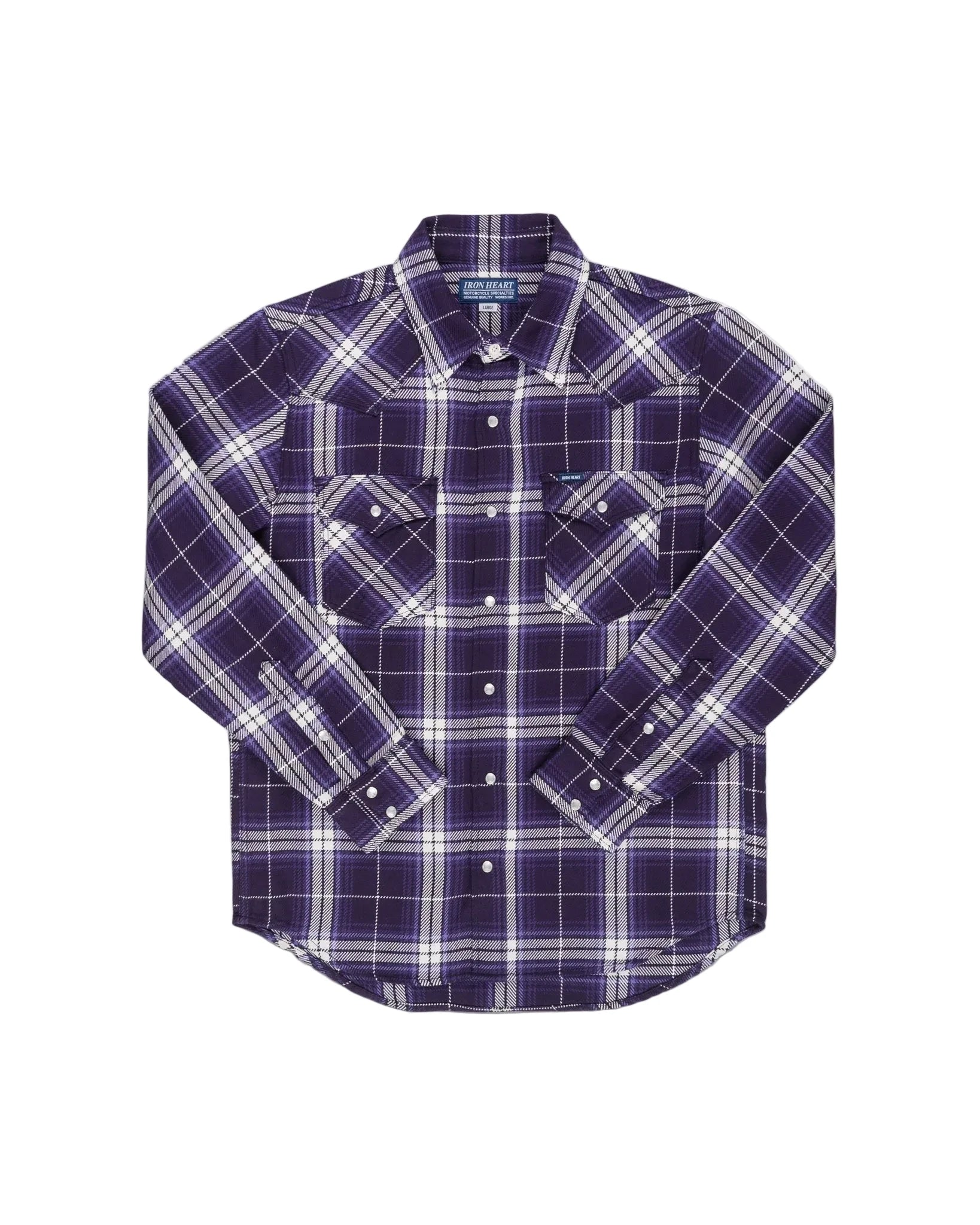 Purple and white plaid shirt on a white background