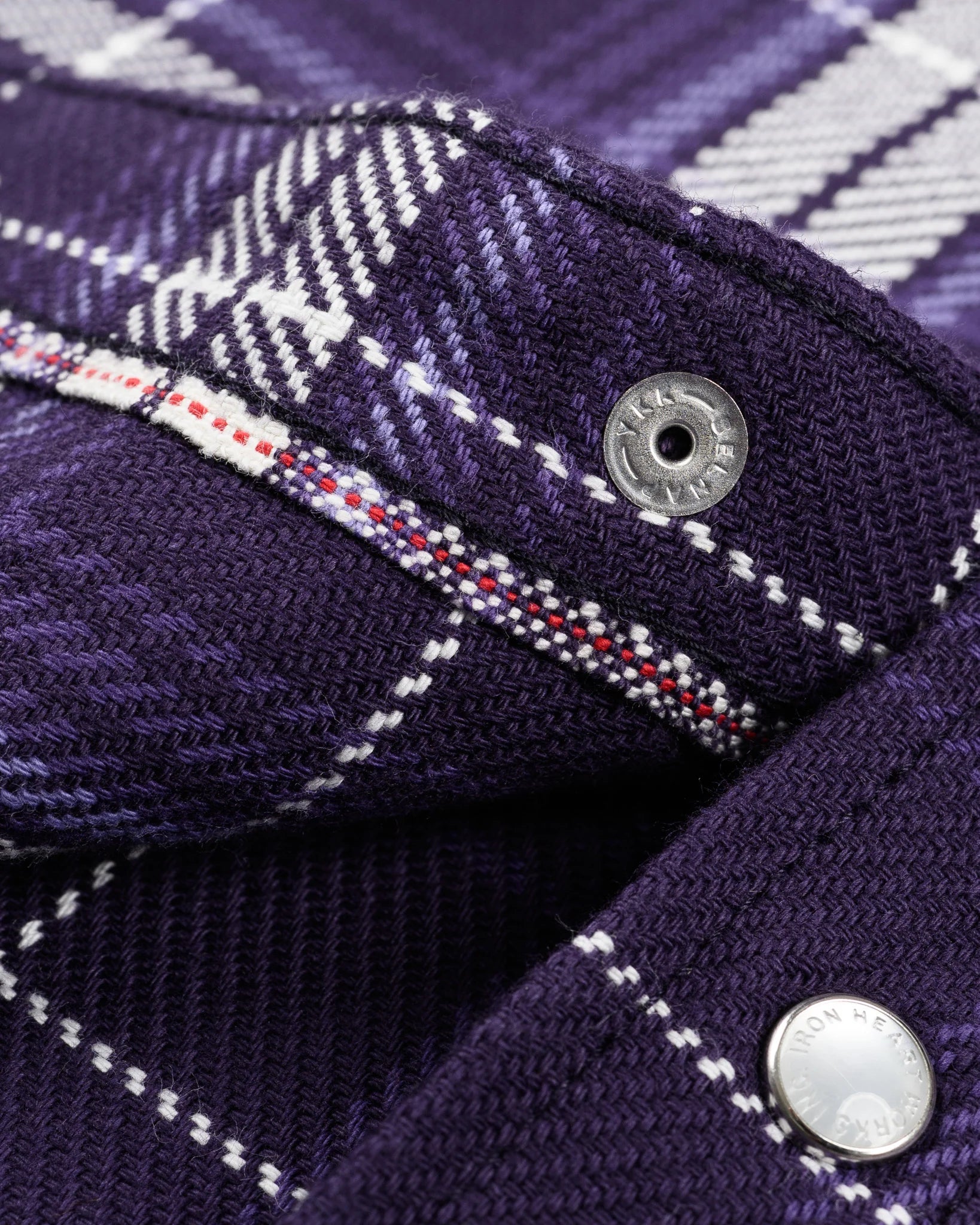 IHSH-439-PUR 9oz Selvedge Flannel Check Western Shirt Purple