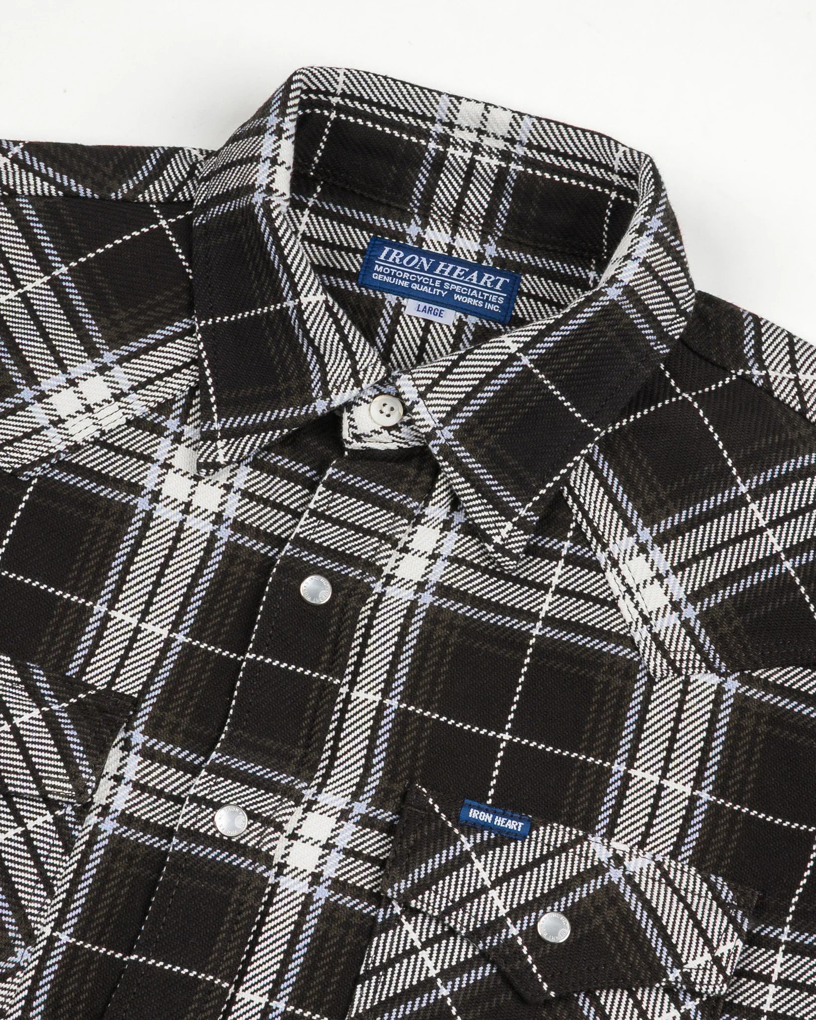 IHSH-439-BLK 9oz Selvedge Flannel Check Western Shirt Black
