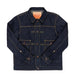 Dark blue denim jacket on a white background