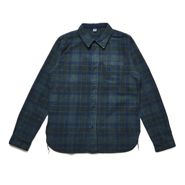 2235-BR Cotton Tweed Over Dye Shirt - Brown Check Indigo