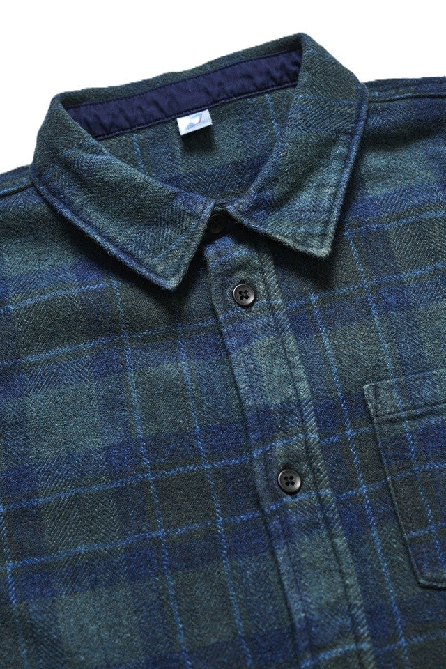 2235-BR Cotton Tweed Over Dye Shirt - Brown Check Indigo