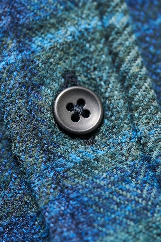 2235-BR Cotton Tweed Over Dye Shirt - Brown Check Indigo