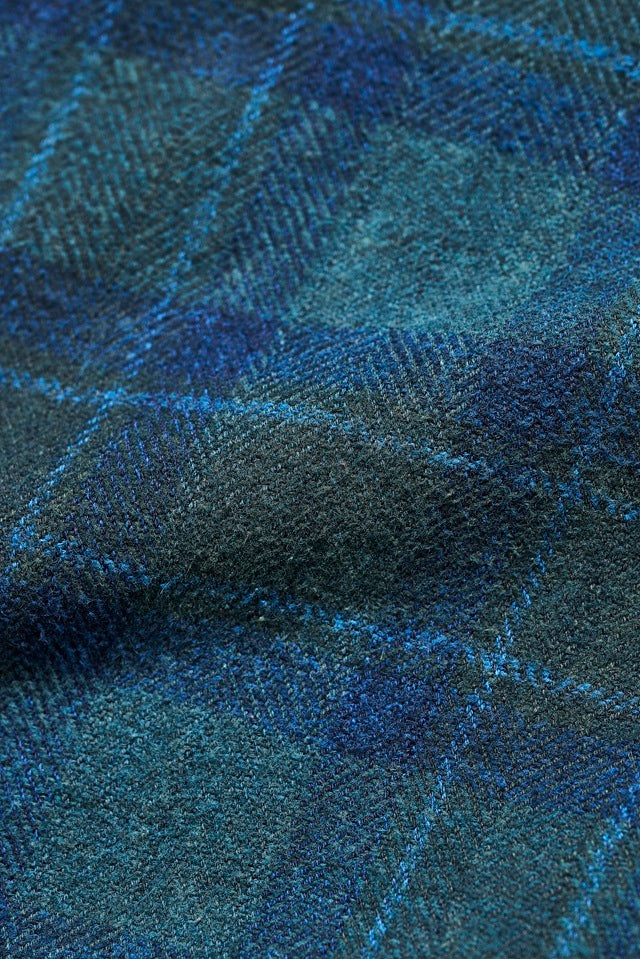 2235-BR Cotton Tweed Over Dye Shirt - Brown Check Indigo