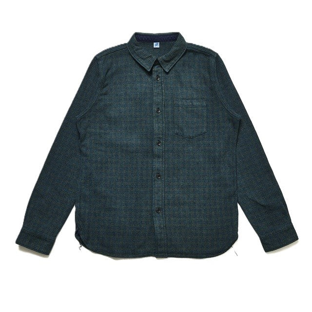 2235-GR Cotton Tweed Over Dye Shirt - Green Check Indigo