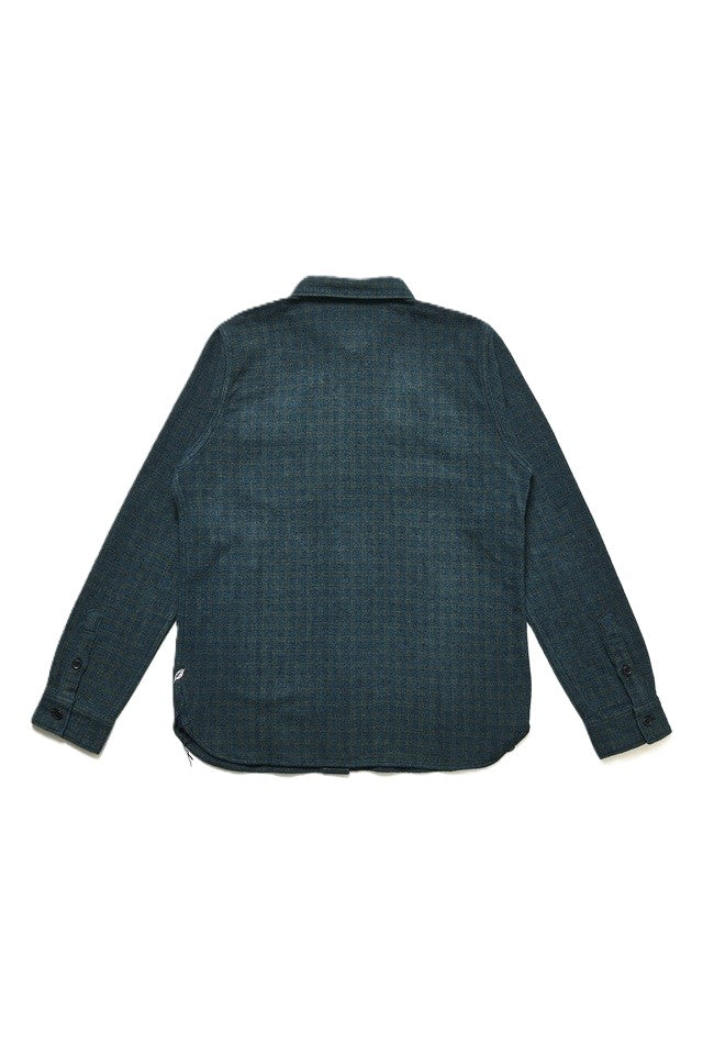 2235-GR Cotton Tweed Over Dye Shirt - Green Check Indigo