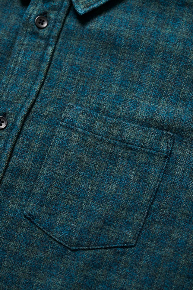 2235-GR Cotton Tweed Over Dye Shirt - Green Check Indigo