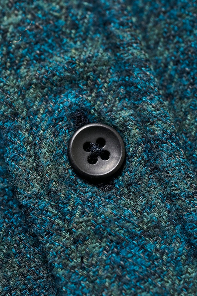 2235-GR Cotton Tweed Over Dye Shirt - Green Check Indigo