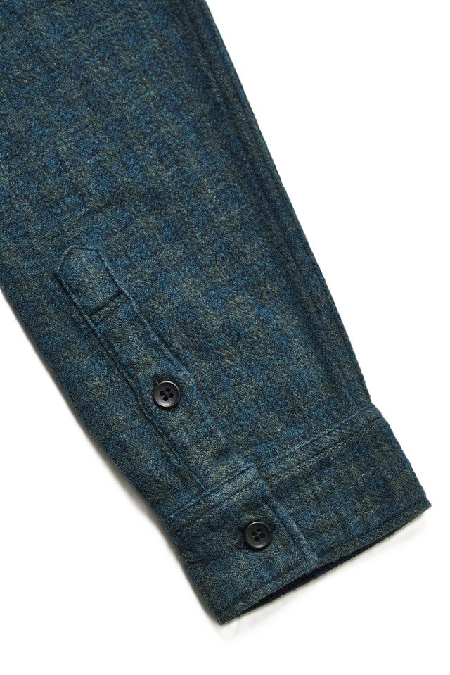 2235-GR Cotton Tweed Over Dye Shirt - Green Check Indigo