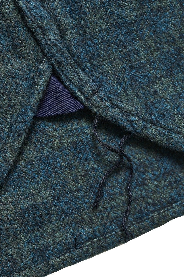 2235-GR Cotton Tweed Over Dye Shirt - Green Check Indigo