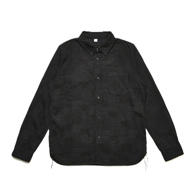 2239-ID Woven Jacquard BORO Patchwork Shirt - Double Black